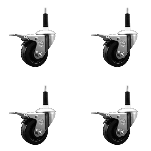3'' Phenolic Swivel 7/8'' Expanding Stem Caster Set Total Lock Brake, 4PK